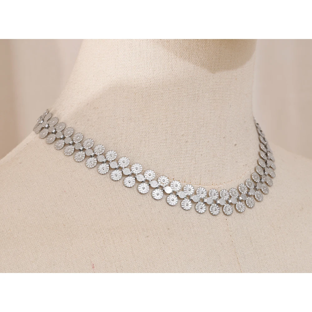 Yhpup  Stainless Steel Coin Flower Chain Fashion Vintage Necklace Bracelet Set Statement Charm Waterproof Gold Color Jewelry