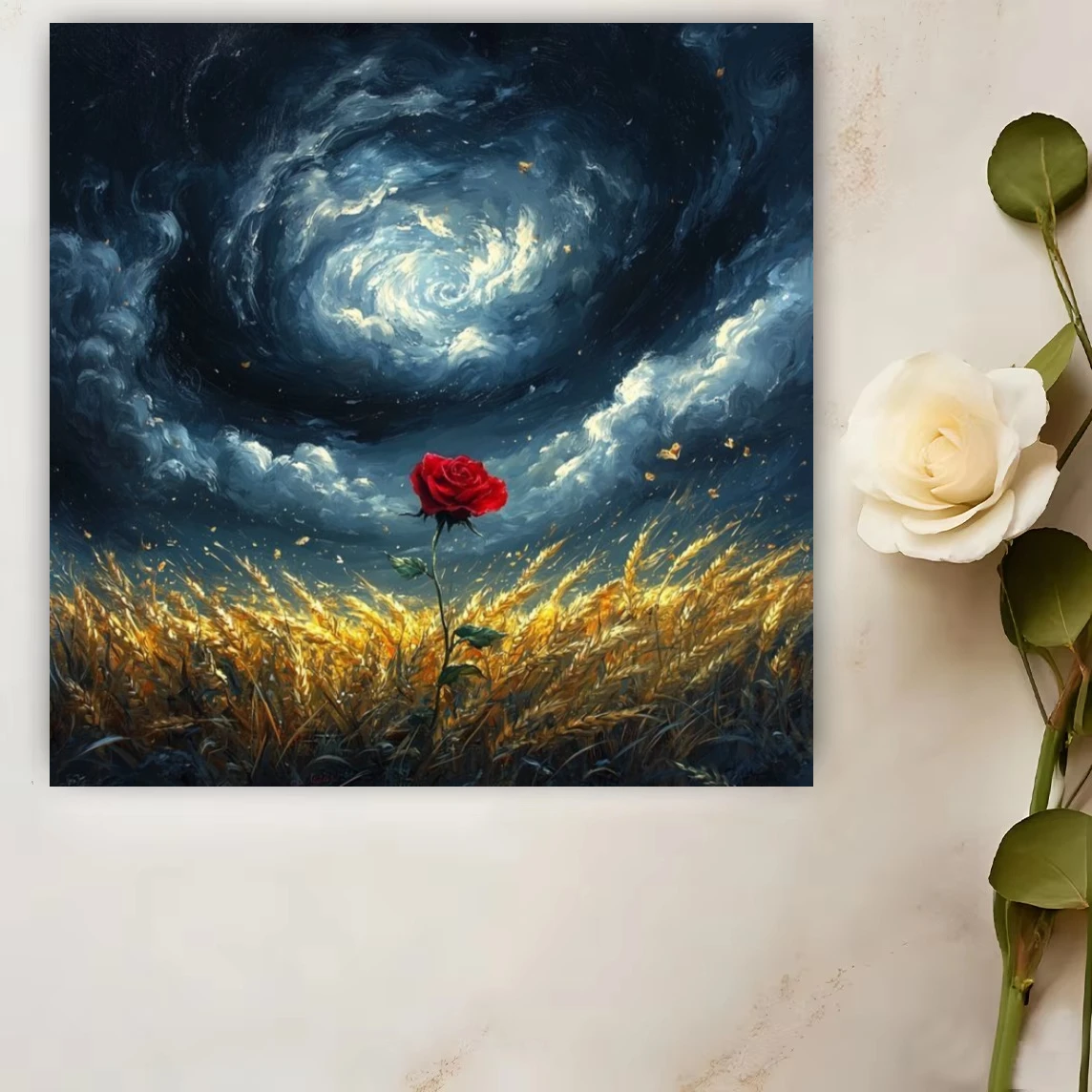 Romantic Red Rose Starry Night Golden Wheat Field DIY Oil Painting By Numbers on Canvas Wall Decoration for Living Room Gift