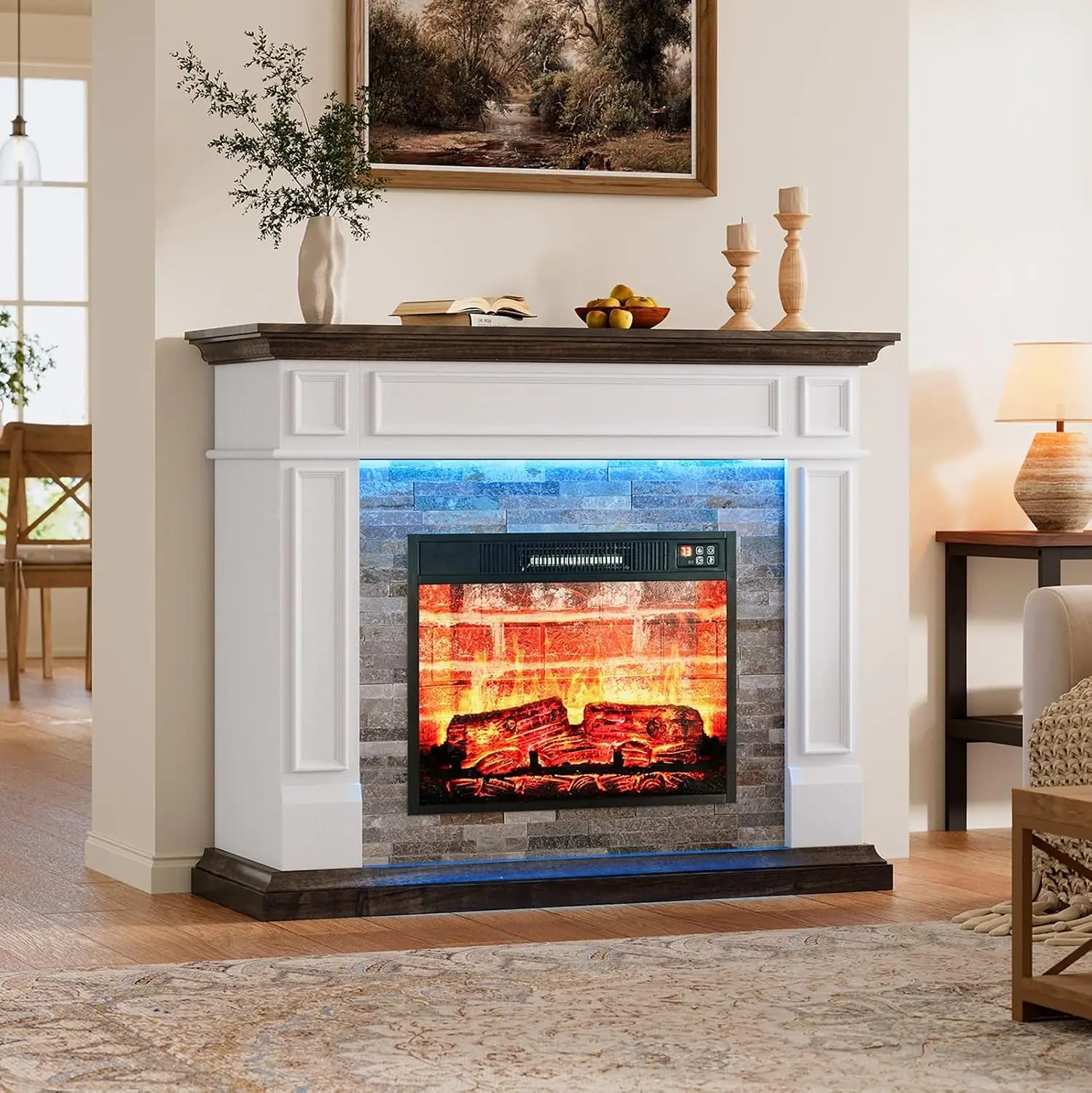 Electric Fireplace Mantel With LED Light & 23in Insert Heater, Customized