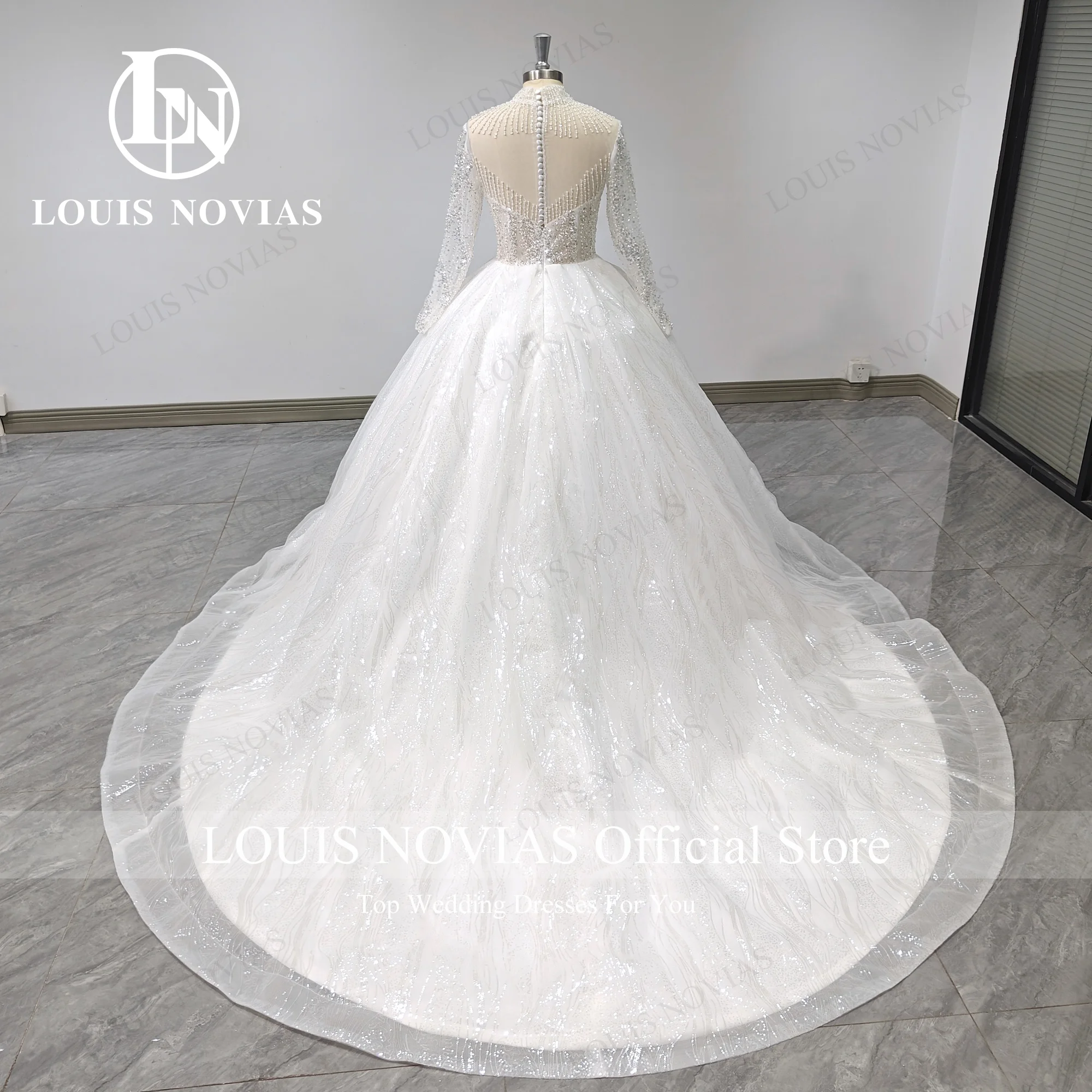 LOUIS NOVIAS Ball Gown Wedding Dress 100% Real photos Semi-Transparent Embroidery Sparkling Tulle Wedding Gown Vestidos De Novia