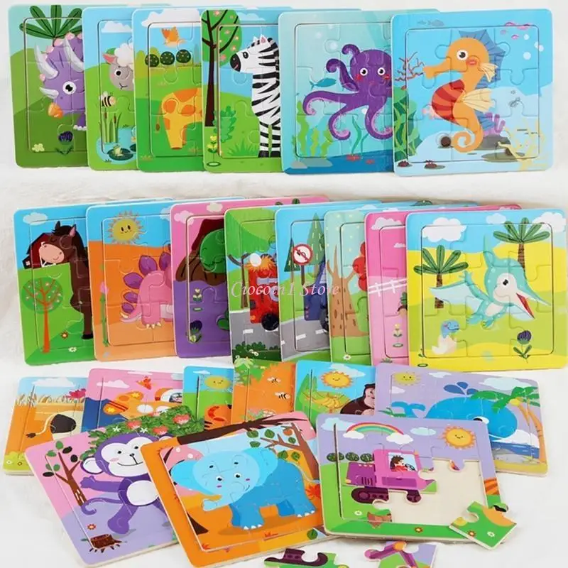 Y1UB 9PCS Early Education Animal Puzzles Learning Playset Toy Set Educational Game