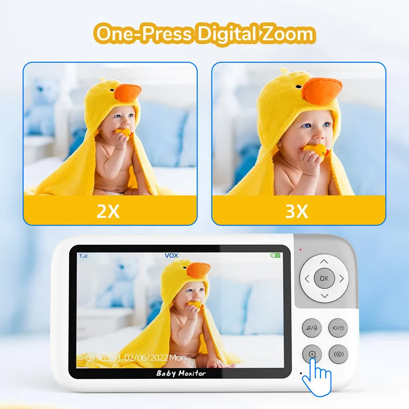 5 Inch 1080P LCD Baby Monitor 3X Zoom Night Vision Camera 2 Way Audio Indoor Baby Safety Surveillance Electronic Nanny Monitor