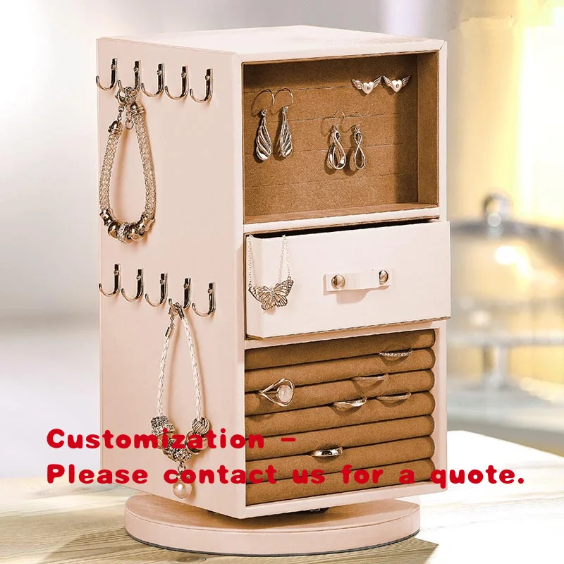 custom.Large-Capacity PU Leather Jewelry Box Cabinet Exquisite Multi-Layer Jewelry Organizer Rotatable Jewelry Storage Box