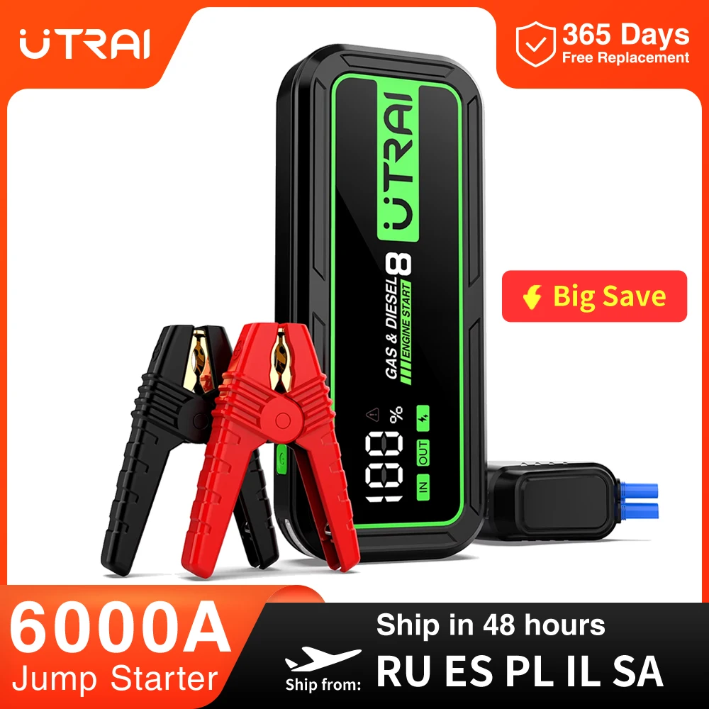 UTRAI Rozrusznik Samochodowy Power Bank 6000A 20000mAh Urządzenie Rozruchowe Awaryjne Booster Akumulatora Rozrusznik Samochodowy