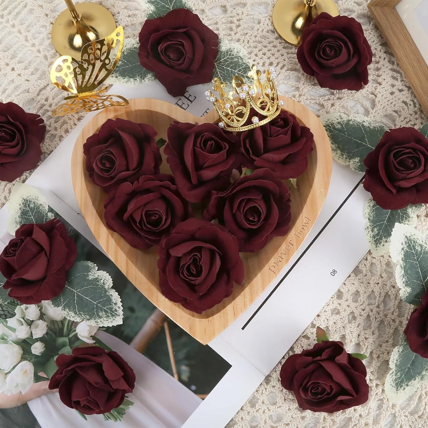 

50/100Pcs Artificial Flower Silk Rose Home Room Valentine Outdoor Garden Diy Gifts Candy Box Scrapbooking Wedding Bridal Bouquet