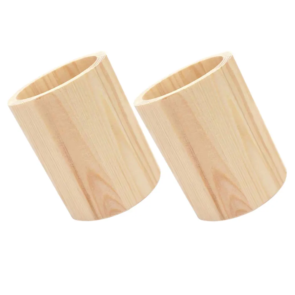 

2 Pcs Pine Pen Holder Wood Container Stationery Organizers Makeup Tools Pot Bracket Office Desktop Brush Pencil