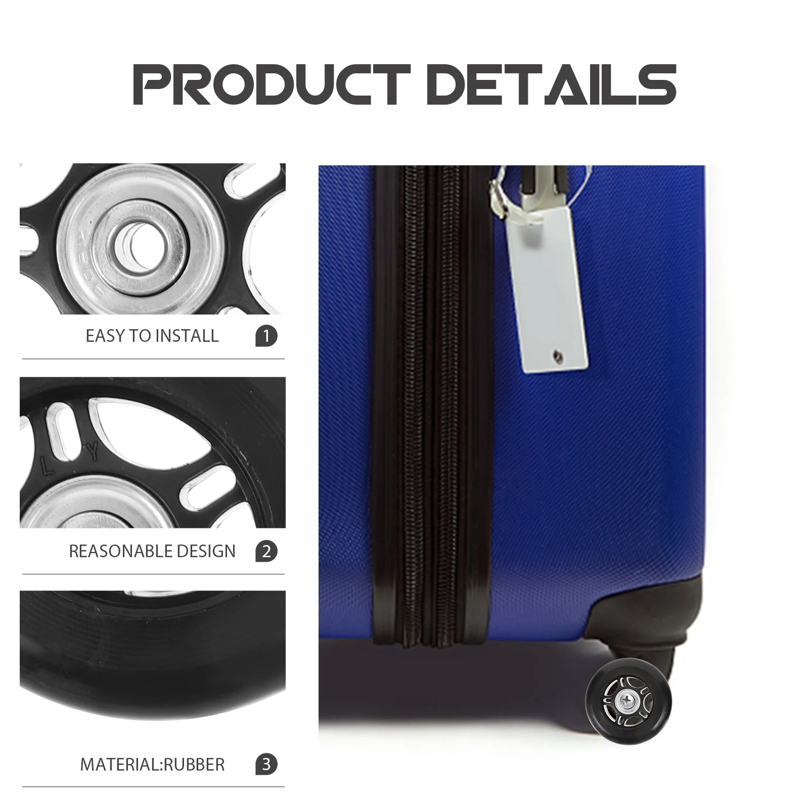 1 مجموعة الأمتعة استبدال عجلات دائم المطاط حقيبة معدنية عجلات مرنة قطب دوران مستقر ارتداء مقاومة الحمل #6