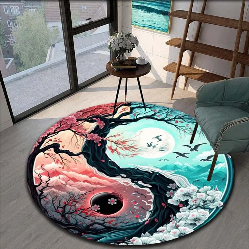 Tai Chi Cosmic Chinese Yin Yang Round Area Rugs Carpets for Living Room Bedroom Doormat Kids Carpet Soft Non-slip Round Carpet