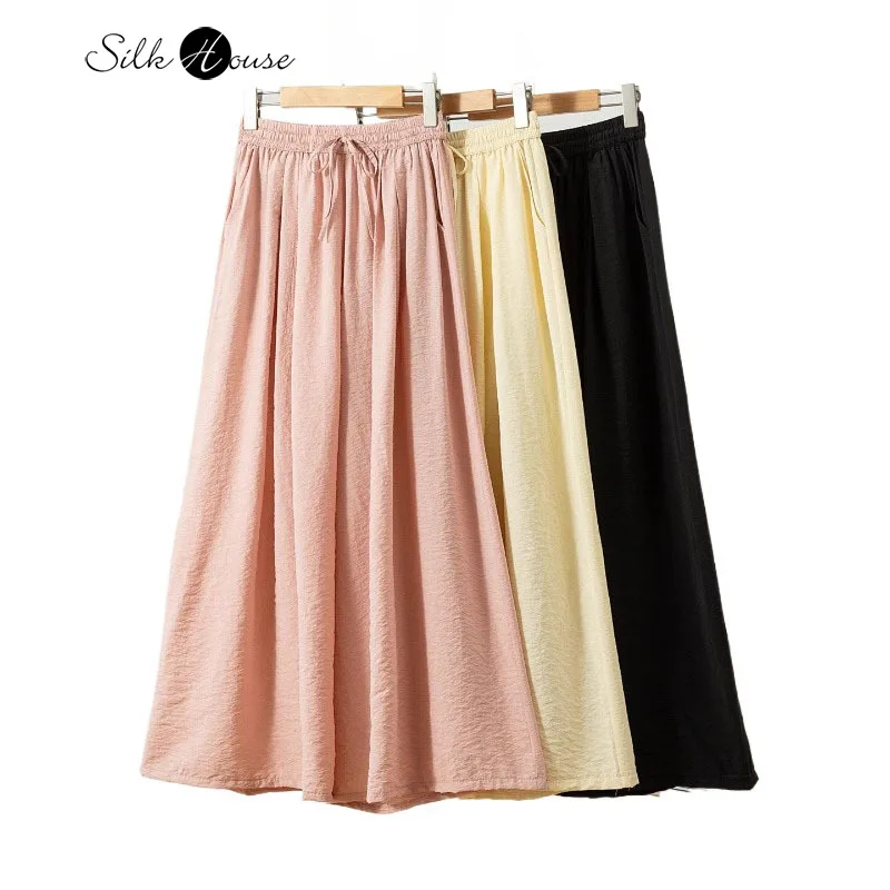 Relaxation 78% Natural Mulberry Silk Lazy Dried Silk Elastic Waist Air Feeling Solid Color Women's Wide Leg Pants