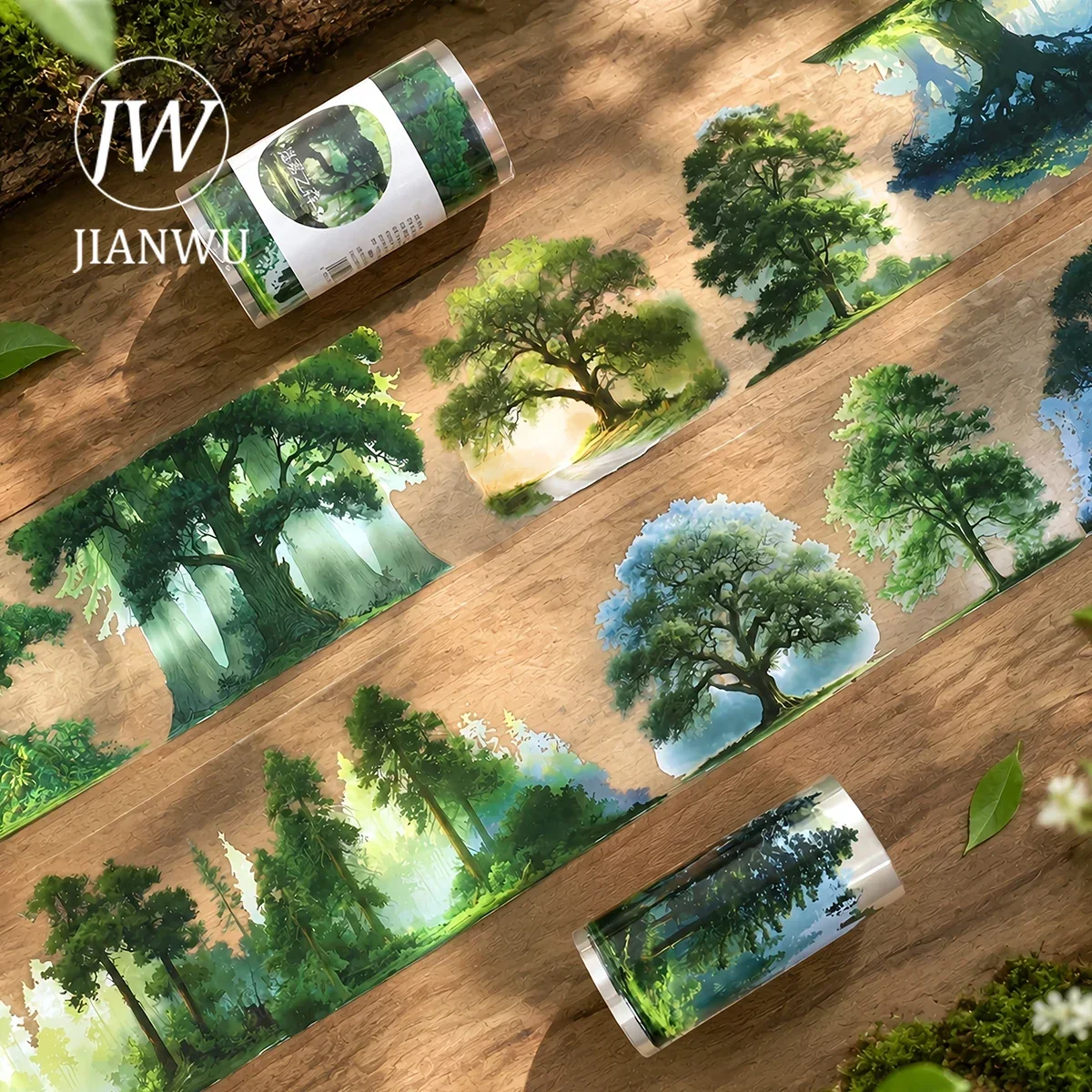 JIANWU 80mm*200cm Vintage Mist Forest Tree Landscape Material Collage Scrapbooking PET Tape Creative DIY Journal Stationery