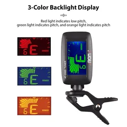 AROMA Guitar Tuner Clip On Portable Guitar Tuner 3-Color Backlight LCD Display with Foldable Rotating Clip Universal