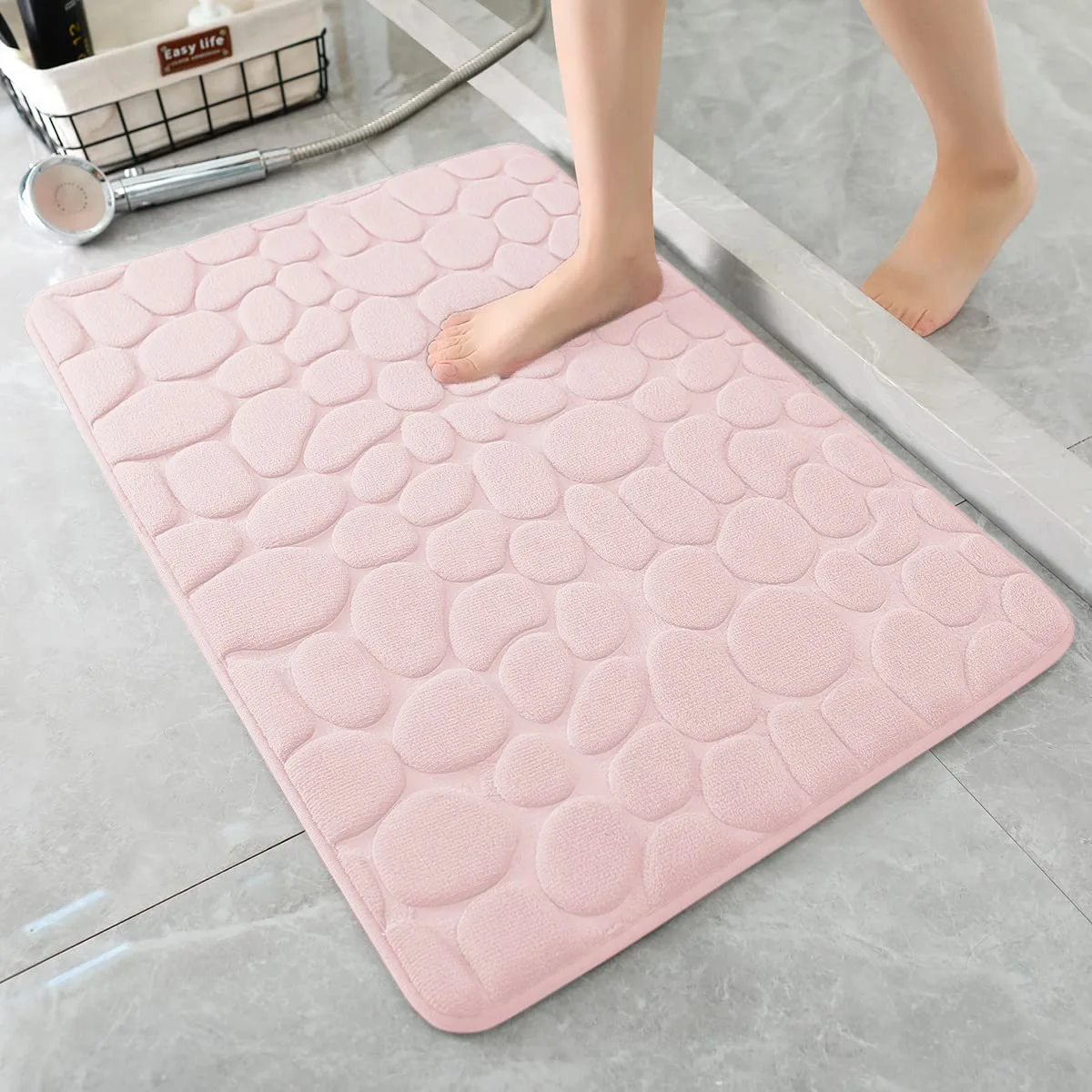 VIKAMA 40X60CM Coral Fleece Pebble Embossed Bathroom Non-Slip Floor Mat Bathroom Floor Mat Floor Bath Mat Room Decoration