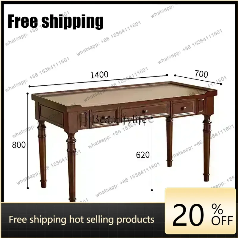 HJ American einfacher Schreibtisch aus massivem Holz, Retro-Schreibtisch 1,4 m 1,6 Meter
