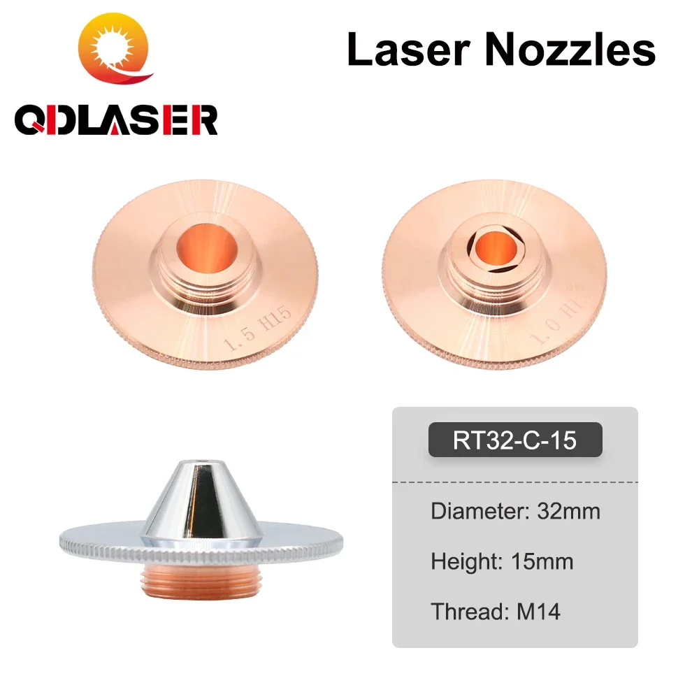 QDLASER C Type TQ Laser nozzles Dia.32 H15 Single Layer Chrome-Plated Double Layers Caliber 0.8-5.0mm for Cutting Head