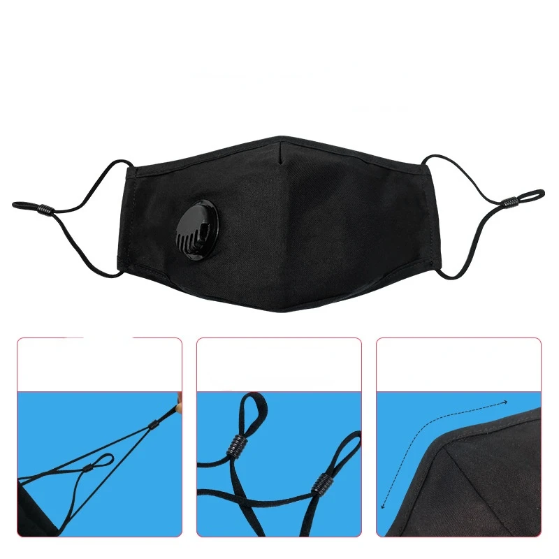 Cotton Face Mask with Breathing Valve Filter Reusable Washable Masks Fashion Mouth Face Mask Anti Dust Activated Carbon PM2.5