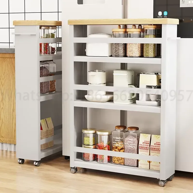 Kitchen Gap Mobile Trolley Spice Rack Ultra-narrow Side Cabinet Multi-layer Gap Metal Storage Cabinet Rack