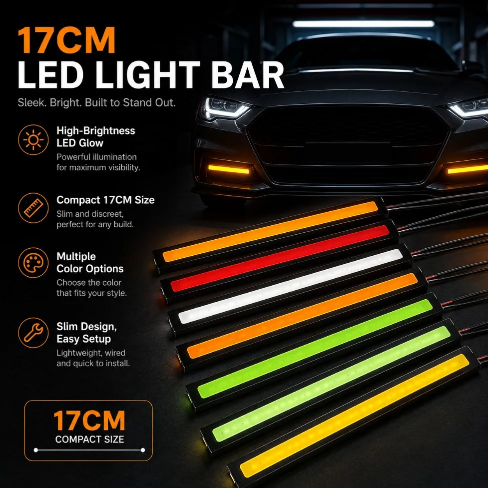 10PCS 17cm COB LED Strip Light Waterproof DRL Daytime Running Light Flexible Auto Styling Lamp Car Interior Exterior DIY Decor
