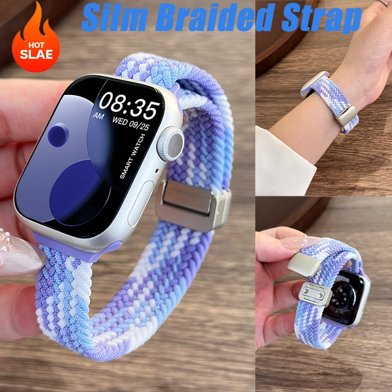 Schlankes Geflochtenes Armband für Apple Watch Band Ultra3 49MM 38 41 44 46MM Magnetisches Nylonband für iWatch Series 11 10 9 8 SE3 Sportarmband