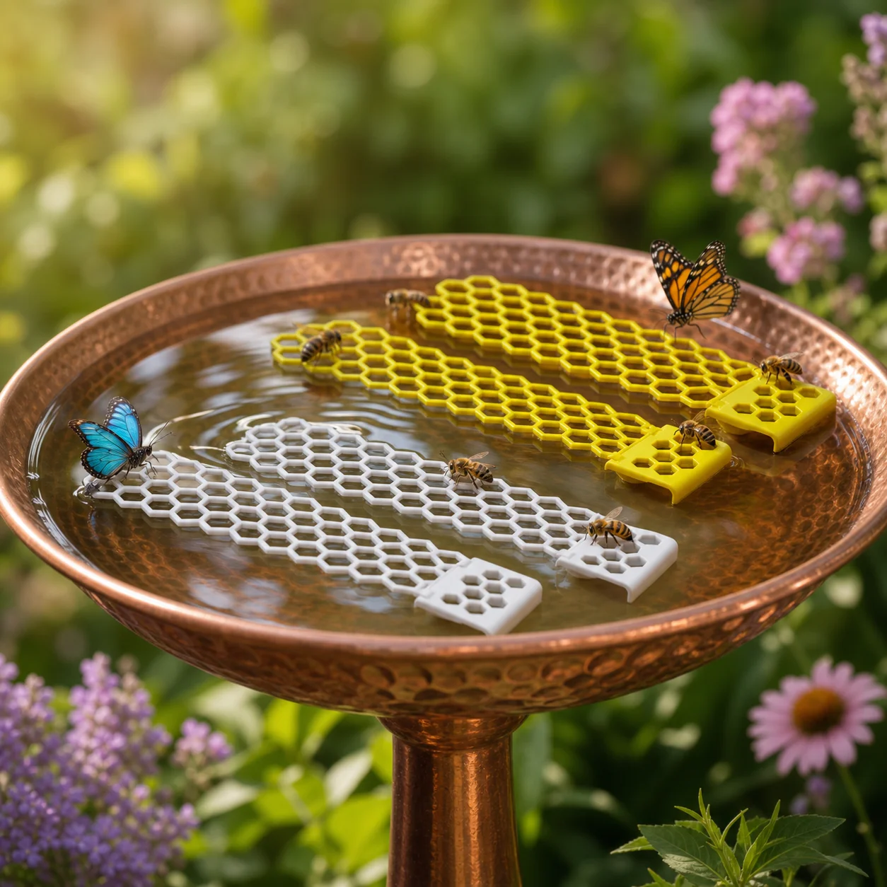 Bee Water Ladder for Bird Bath, Honeycomb Bee Drinking Platform for Bees Butterflies, Garden Pollinator Waterer