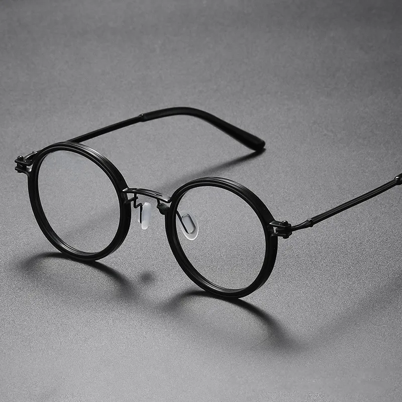 Vintage Fashion Brand Eyeglass Frame Men's Round Frame Punk Style Metal Anti Blue Light Computer Reading Glasses Presbyopia