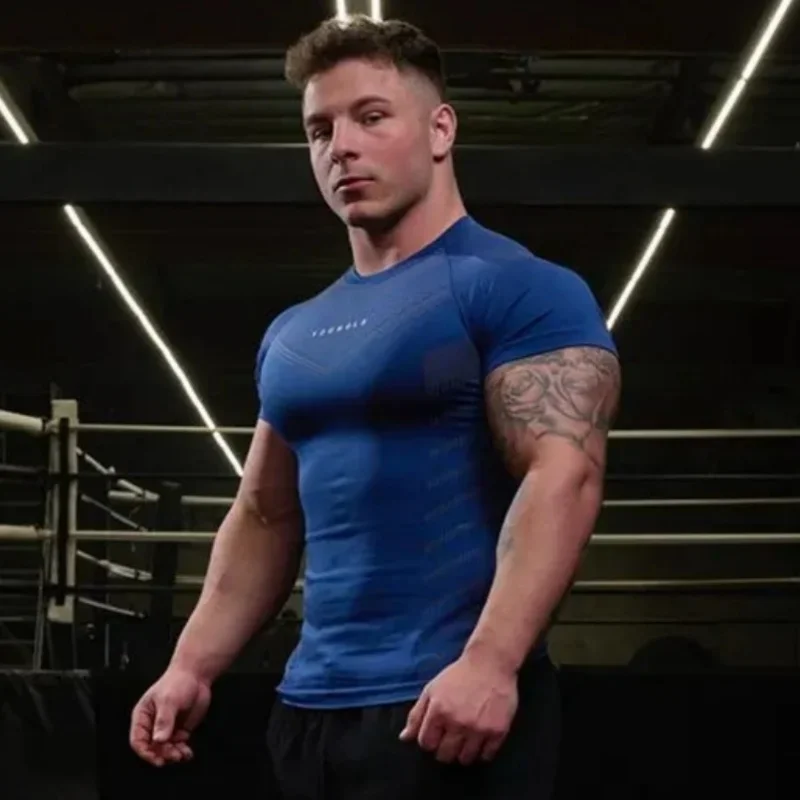 Gym Sports T-shirts Training fitness Men T-shirts Quick breathable elastic tight clothing Basketball tops Short Sleeves T-shirts