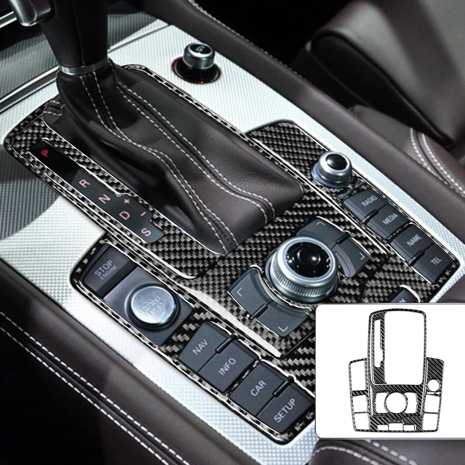 Carbon Fiber Car Accessories Center Console Gear Shifter Panel Interior Cover Trim Sticker Modification For Audi Q7 4L 2007—2015