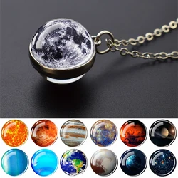 Collar con colgante de bola de cristal de dos caras para hombre y mujer, colgante de nebulosa, Sistema Solar, universo, espacio, Luna, Sol, tierra, Planeta, regalo de joyería