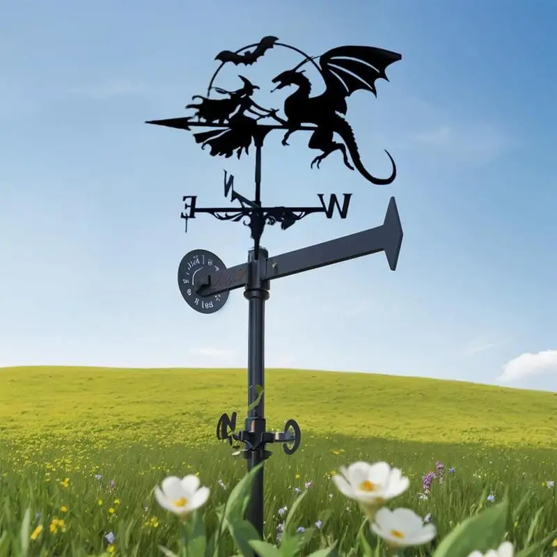 

Stainless Steel Painted Frog Flying Dragon And Witch Weathervane Ornament Patio Outdoor Iron Crafts Barn Wind Indicator