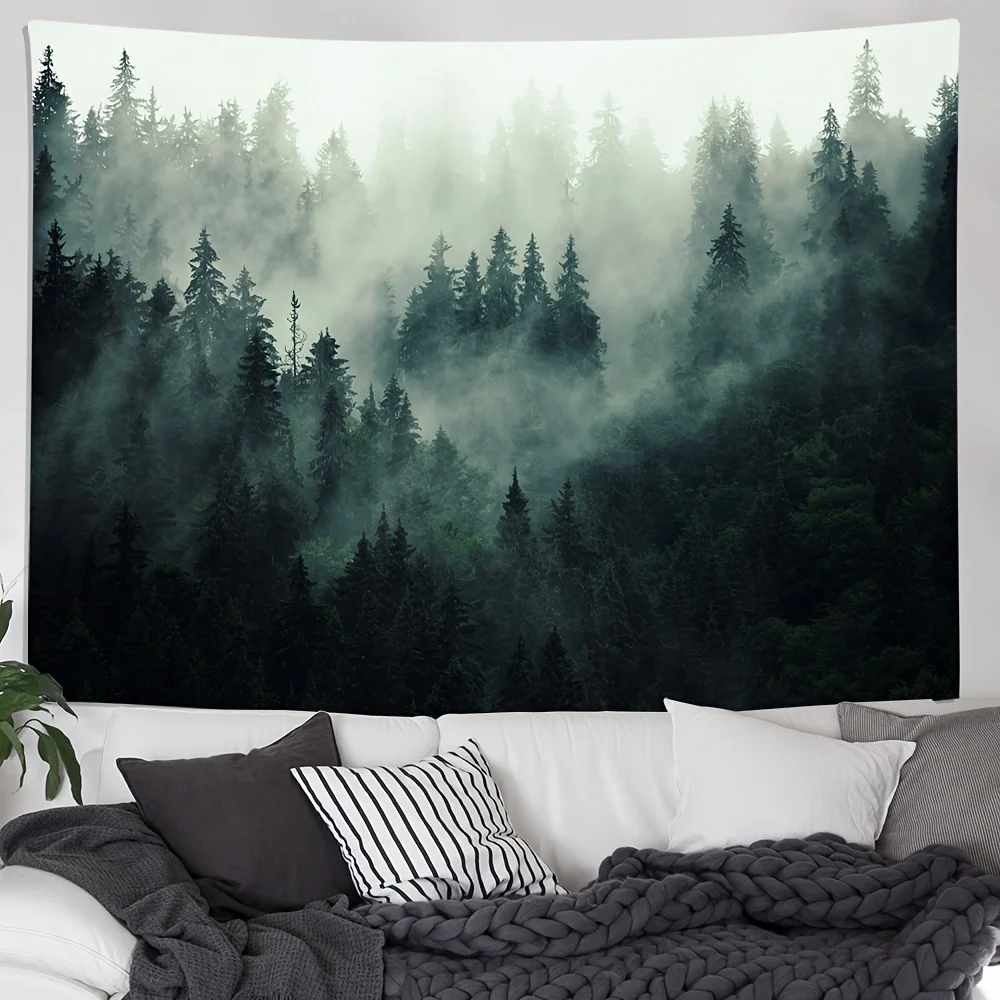 Misty Forest Tapestry,Tranquil Mountain Landscape, Indoor Decor, Party Decor,Living Room, Bedroom, Office