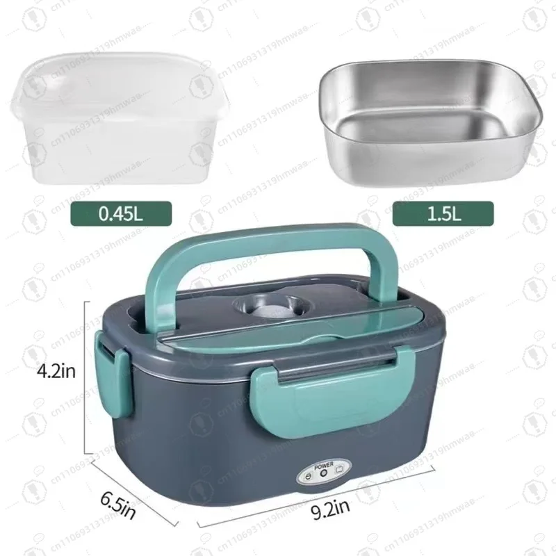 

1.5L Stainless Steel Electric Lunch Box Portable Anhydrous Heating Food Hot Container Car Household Durable Plastic