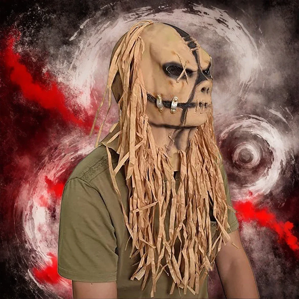 Máscara de espantapájaros espeluznante, cubierta facial de terror para Halloween, disfraz de látex de hombre de paja realista, accesorio para casa siniestra embrujada, tema de granja