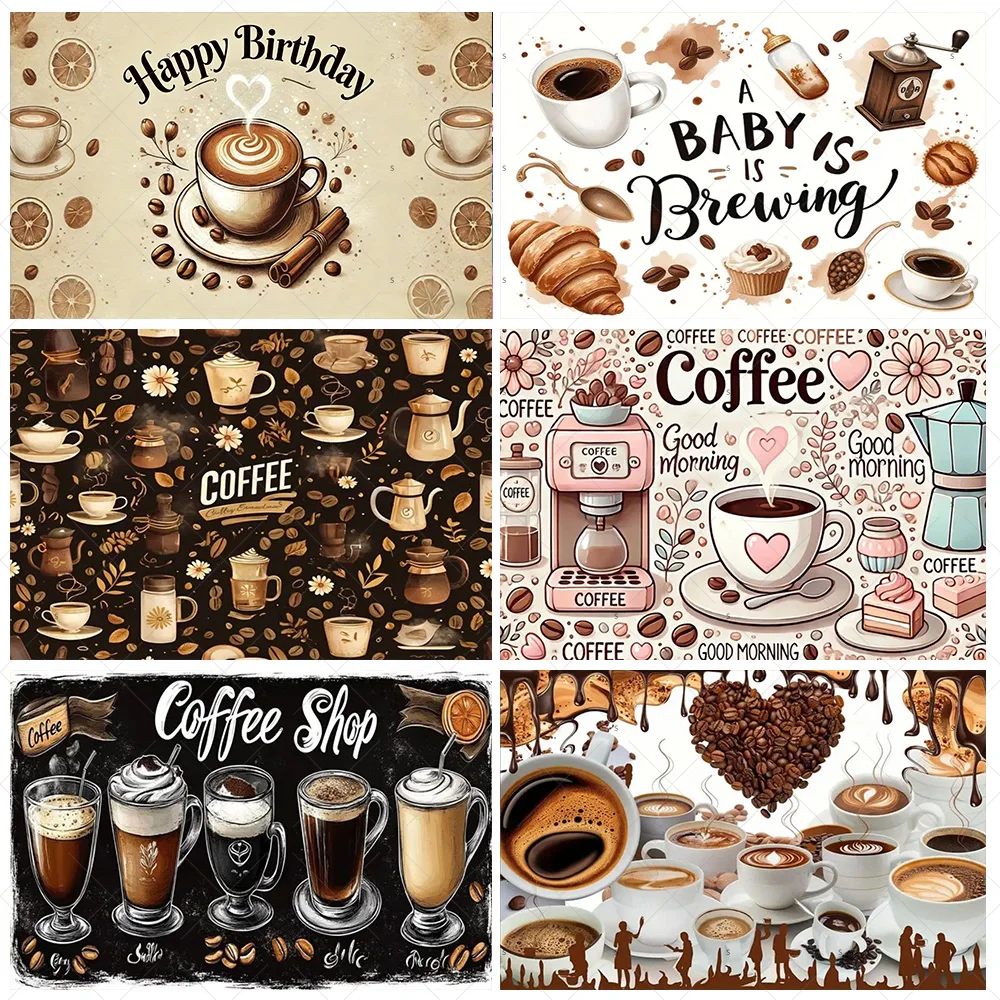 

Coffee Theme Backdrop Supplies Coffee Beans Croissant Cafe Background Birthday Party Decoration Baby Shower Photography Props