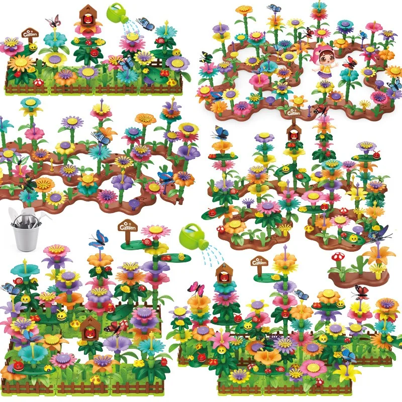 Flower Garden Architecture Set Building Blocks Toys DIY Construction  Plant Creative Educational Stacking Games Toys for Childre
