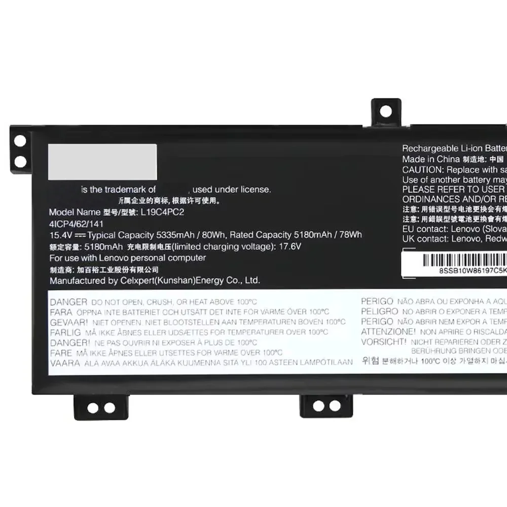 L19C4PC2 Laptop Battery for Lenovo Legion 5 15ARH05 17ARH05H Legion 7 C7 15IMH05 L19M4PC2 15.36V 80Wh
