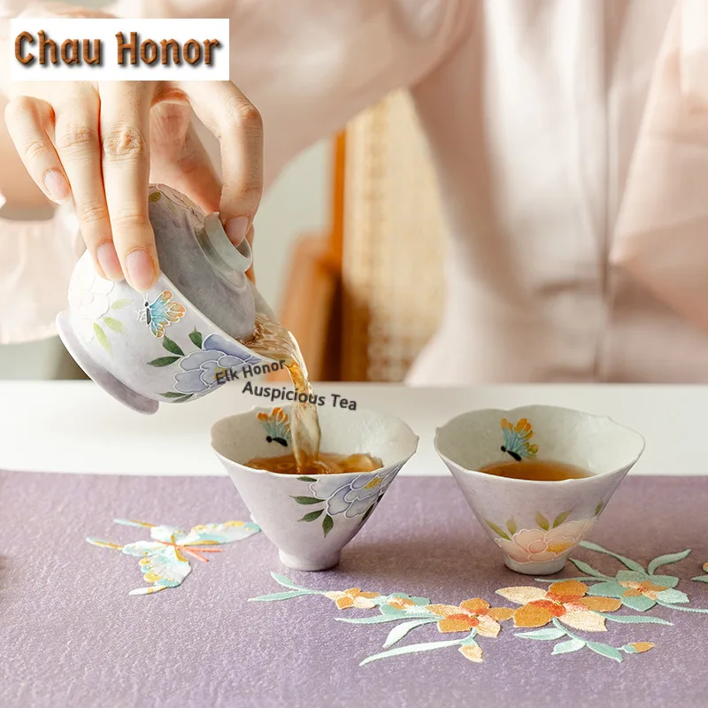 Hand-painted Peony Noble Bell High-footed Tea Set Complete Set Vintage Tea Ceremony Set Teapot And Tea Cup Set Teaset Decoration