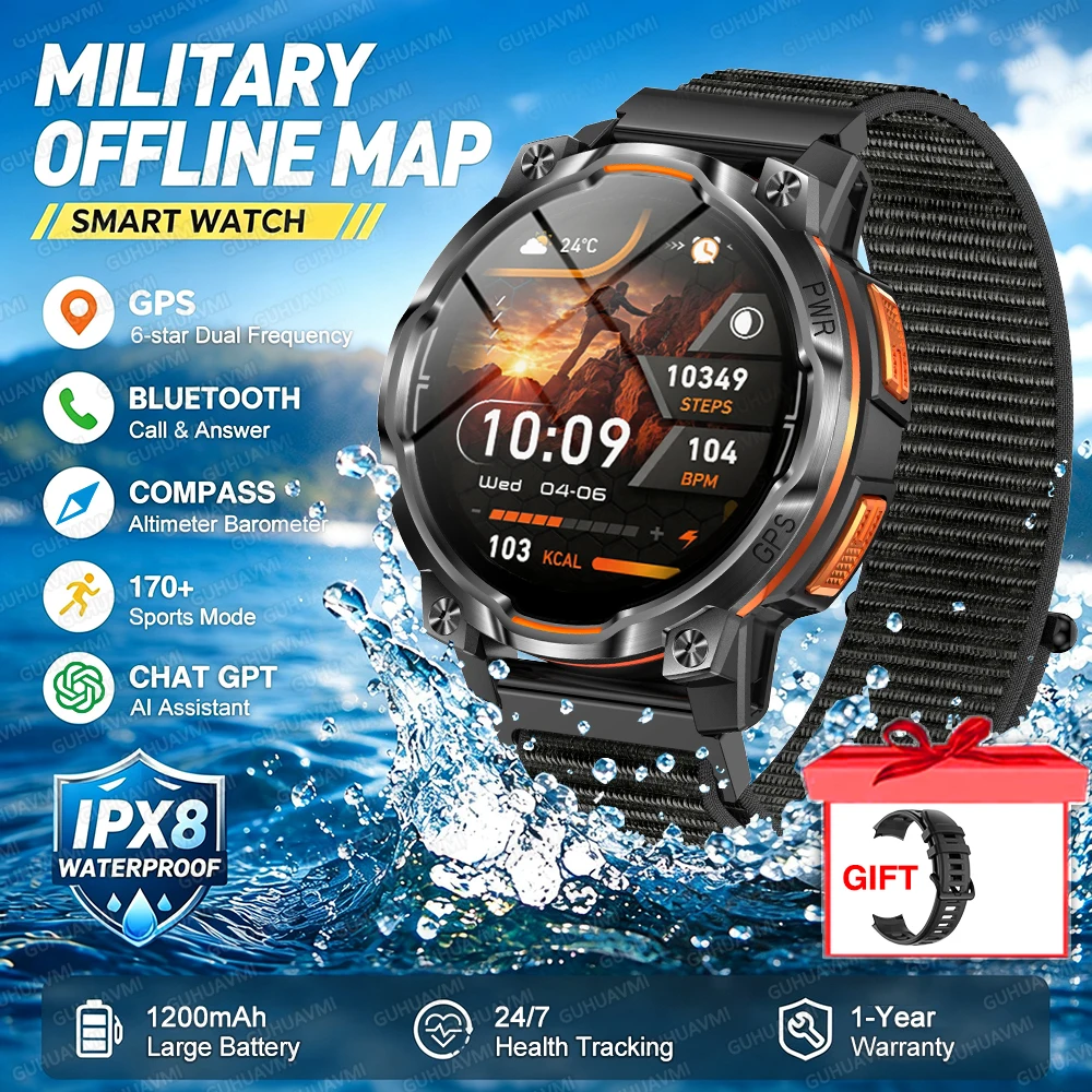 2026 GPS Offline Map Smart Watch, Advanced Navigation