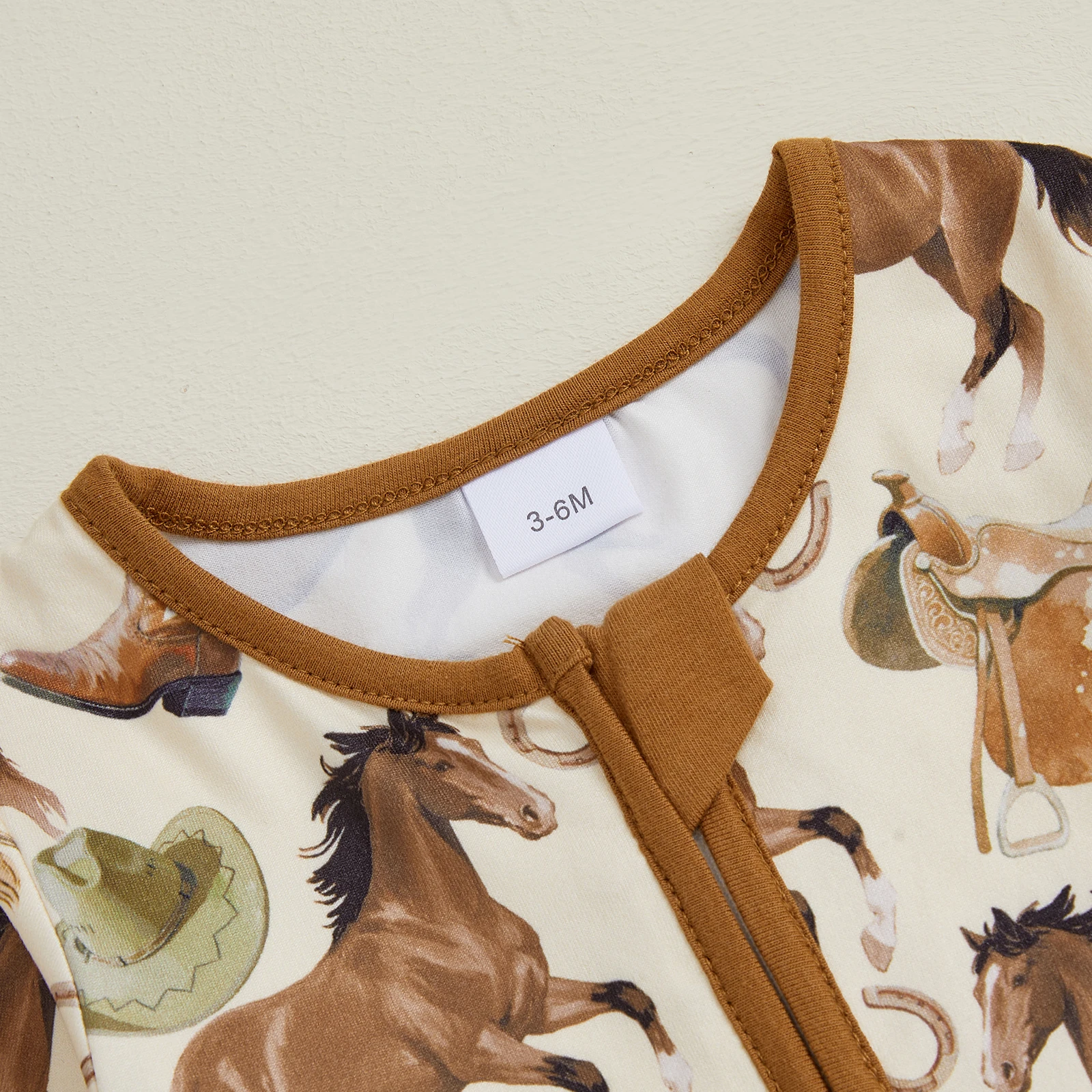 ملابس أطفال أولادي غربية مطبوع عليها حصان/صبار وأكمام طويلة ورقبة دائرية وسحاب كامل الطول بدلة خريف رومبير لحديثي الولادة