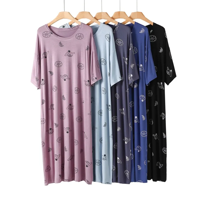 The new spring summer 2023 bigger sizes printing long nightgown modal household to take short sleeve pajamas loos comfortable