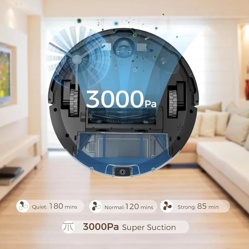 Tesvor-S5 Robot Vacuum e Mop,3000Pa Sucção, 180Mins Max, Navegação LiDAR, Aspirador robótico, Wi-Fi App, Alexa Auto-Carregamento