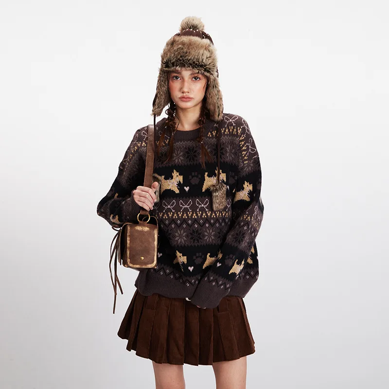 

Новинка 2023 года, осенне-зимний пуловер с круглым вырезом, свитер для женщин, пары, свободная верхняя одежда в стиле ретро, вязаный свитер