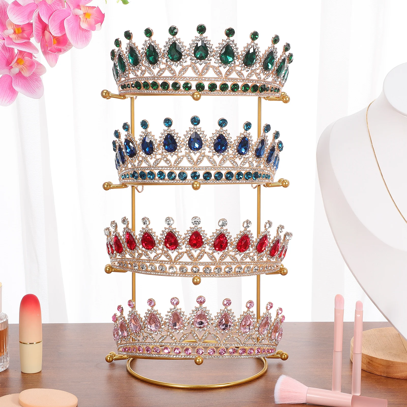 

4-tier Crown Display Rack Headband Holder Bride Gold Storage Organizer Jewelry Stand MetalBracket Hair Accessories