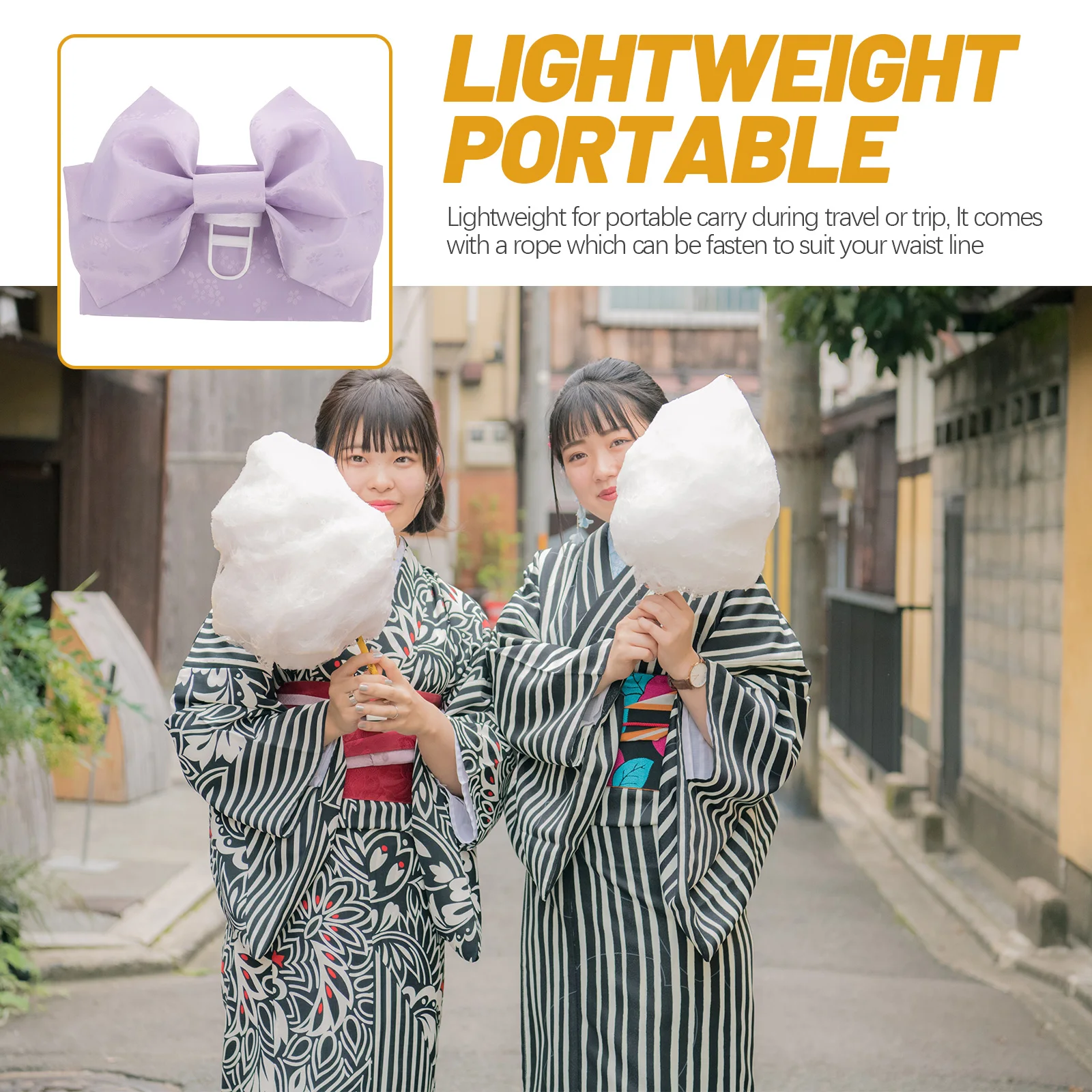 

Japanese Kimono Belt Elegant Bow Design Soft Fabric Traditional Waist Wrap For Women Vintage Style Travel Accessory