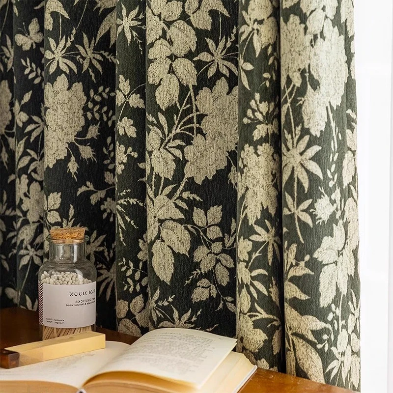 

Light Luxury Curtains Living Room Dining Room Bedroom High Quality Custom Curtains Retro Green Chenille Woven Jacquard Curtains