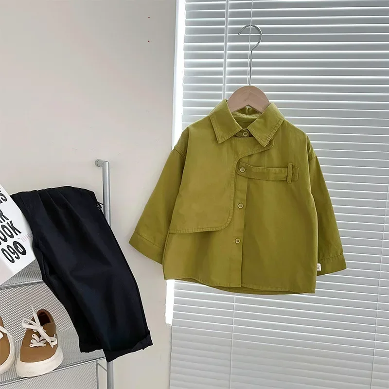 Camisa de algodón de estilo coreano para niños, ropa inteligente, fina, primavera y otoño, novedad de 2023