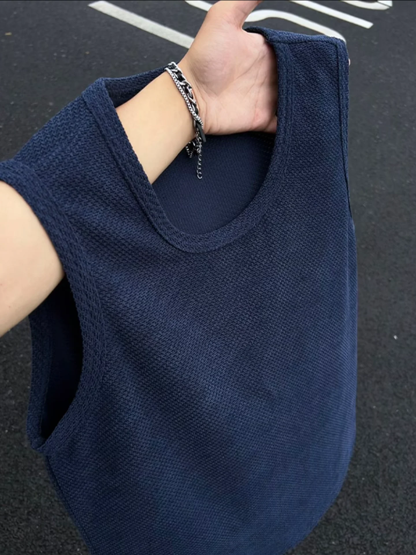 Deep Blue Dragon Scale Pattern Tank Top Men's Summer Thin Breathable Loose Sleeveless T-Shirt American Sports Shoulder Sweats...