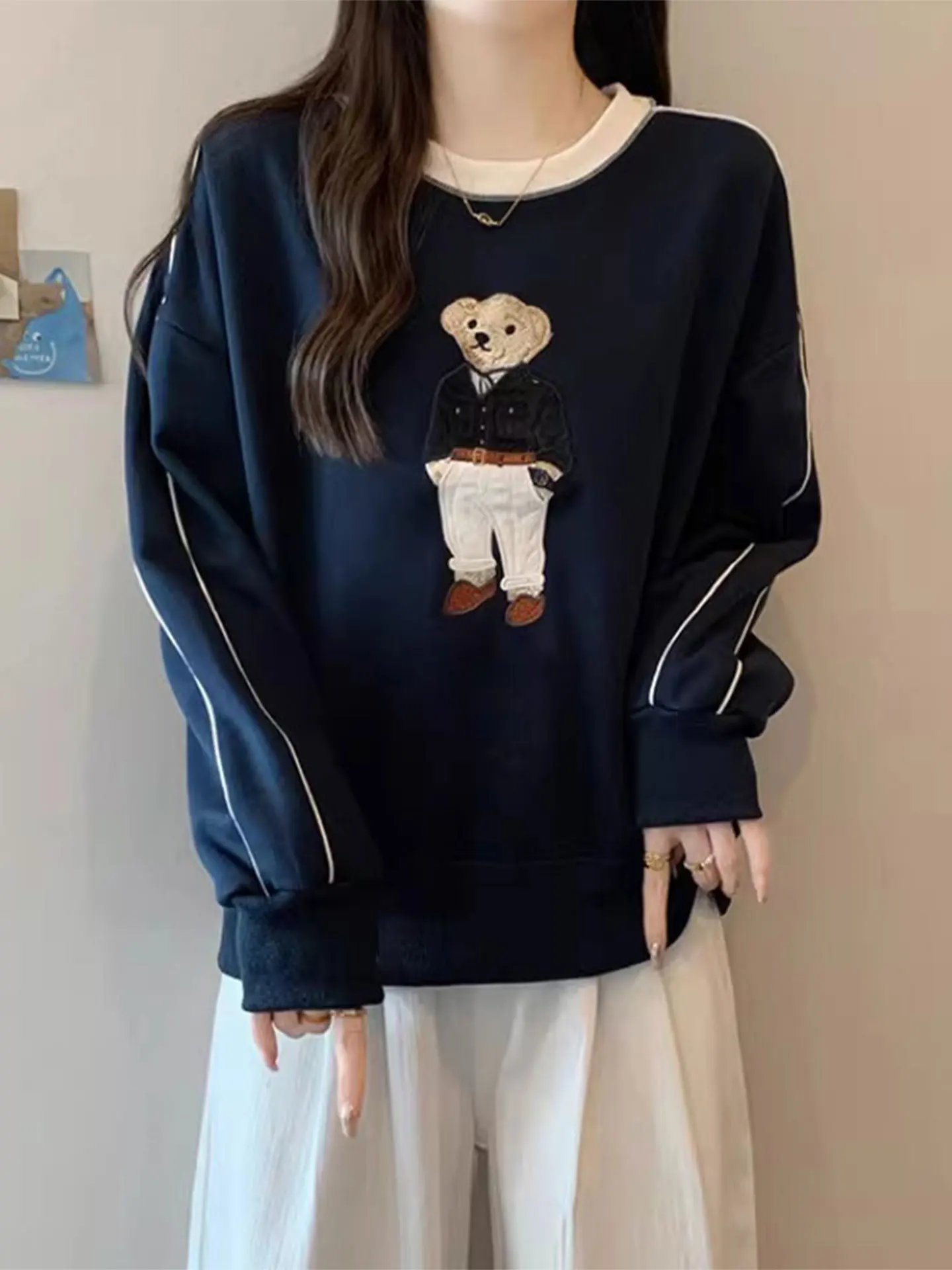 

Spring 2026 plus Size Women's Long Sve Sweatirt Bot irt Cartoon Embroidery Casual Sle Comfortable Fit Streetwear