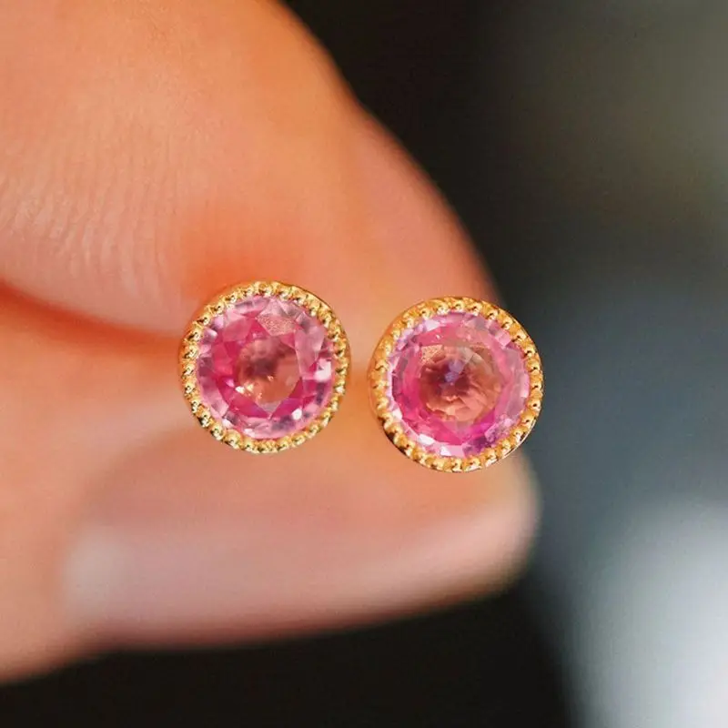 

Sweet series Shiny Gem Pink earrings for women Round exquisite small stud earings Fashion Classic Party Jewelry Gifts