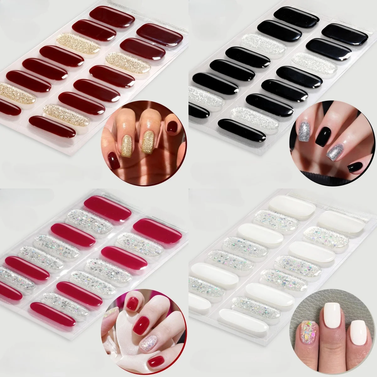 16 dicas linhas de ouro semi-curado gel adesivo de unhas glitter lantejoulas tiras de esmalte de longa duração cobertura completa gel arte do prego adesivos