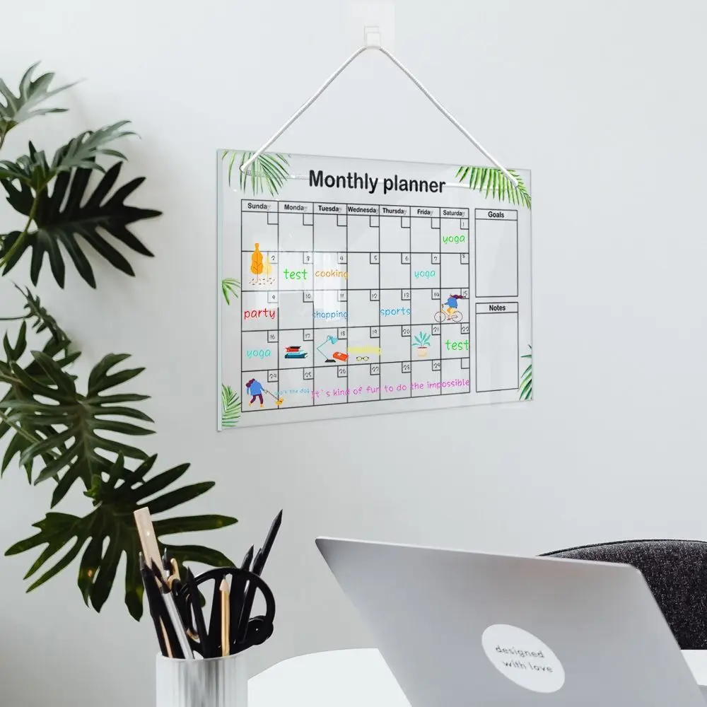 Creative Transparent Message Board Acrylic Wall Hanging Note Board Green Leaves Pattern Handwritting Display Board Tool