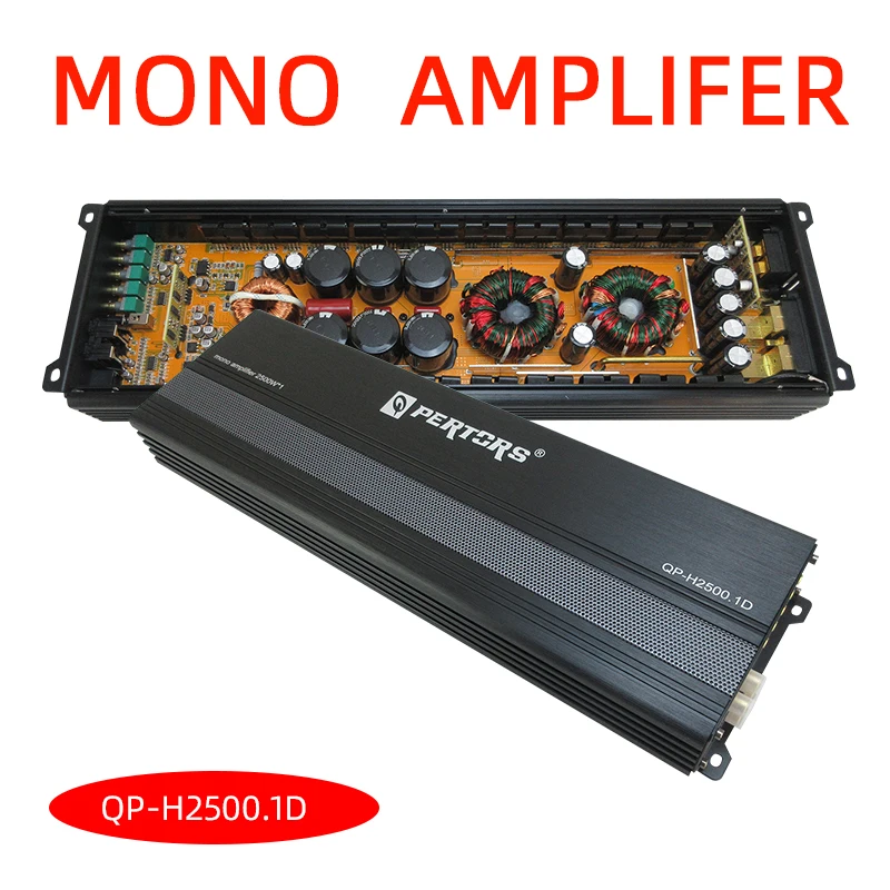 good Capacitor H2500.1D Car Audio Mono Amplifier Class D 2500W Aluminum material with High heat dissipation Pure copper terminal